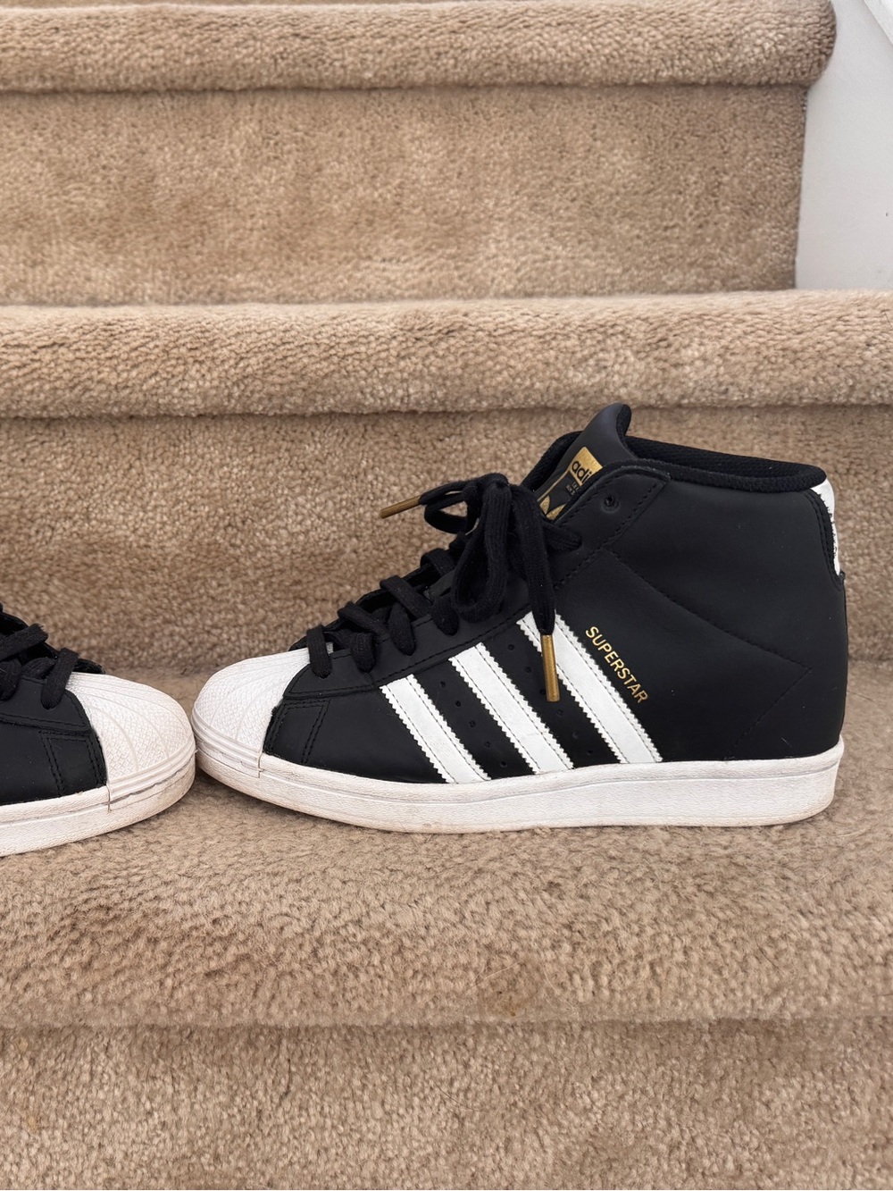 Adidas Superstar High‑Top Wedge Sneakers – Black/White – Women’s US 8.5 / EU 39